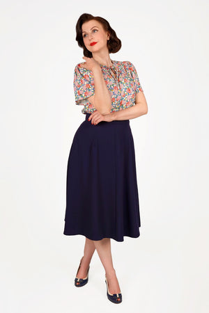1940s style Knee-length A-line Skirt in Navy | Weekend Doll  