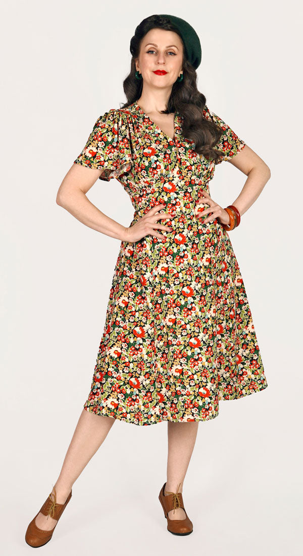 Vintage Inspired Berry Print Knee Length Tea Dress | 1930s & 1940s Style | Weekend Doll 