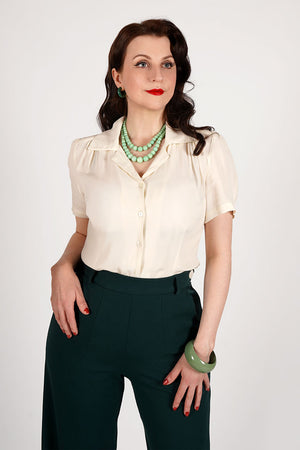 1940s Blouses, Tops, Shirts, Knitwear Gene Blouse in Ivory £64.00 AT vintagedancer.com