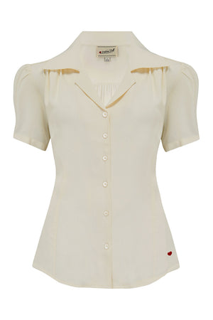 Half Sleeve Classic Blouse in Ivory, Made in Sustainable Viscose Crepe | 1940s Style | Weekend Doll  