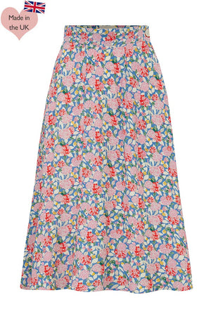 Vintage 1940s Style Crepe Knee-length A-line Skirt in Pink Floral Print | Weekend Doll  