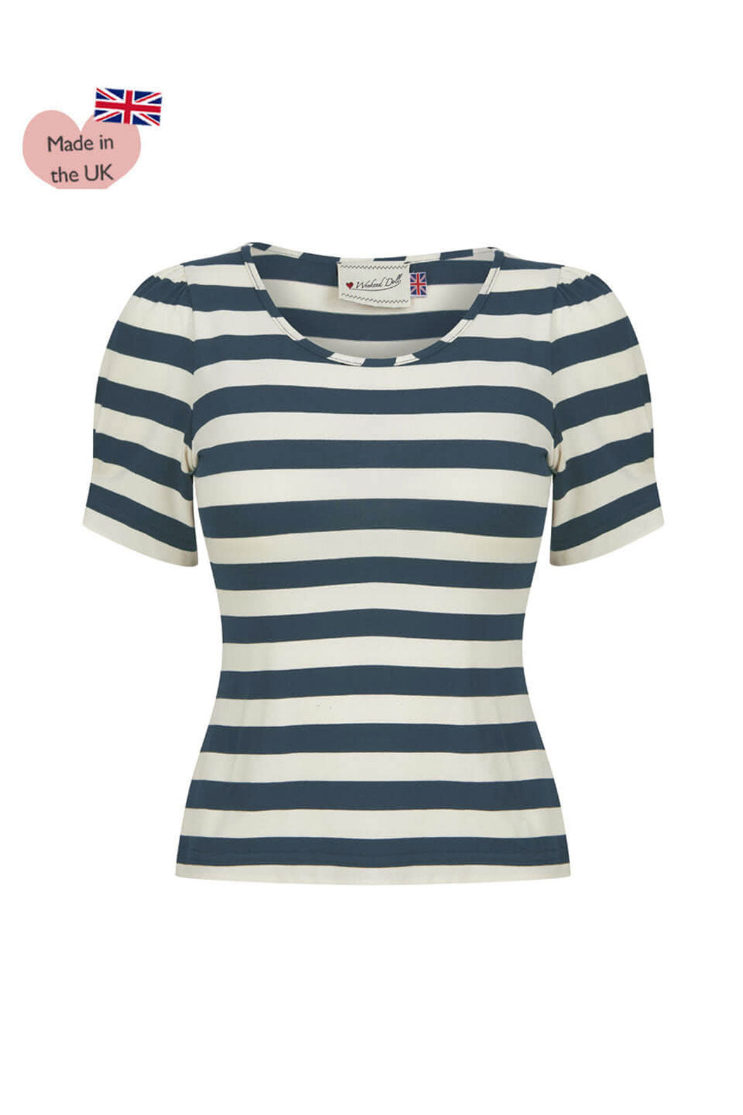 Retro Scoop Neck Petrol Blue and Eco Striped Jersey Top  | Retro Pin Up Style | Weekend Doll 