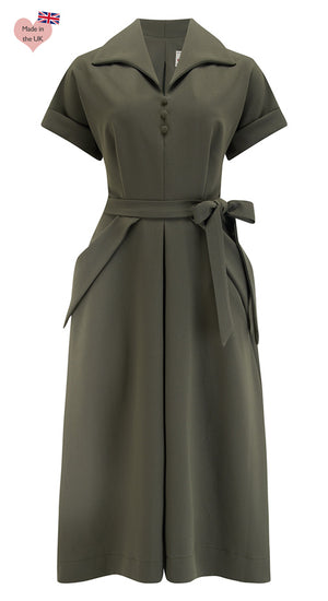 Vintage Inspired Khaki Knee Length Shirt Dress | 1940s & 1950s Style | Weekend Doll 