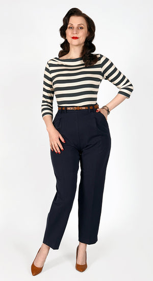 Black High Waist Tapered Ankle-Length Trousers with Press Creases | 1940s and 50s Style  | Weekend Doll 
