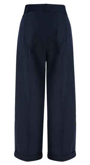 Navy High Waisted Wide Leg Trousers - 1930s & 40s style | Weekend Doll