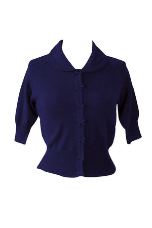 Cropped Navy Cardigan Sweater With Bow Details -1950s style | Weekend Doll