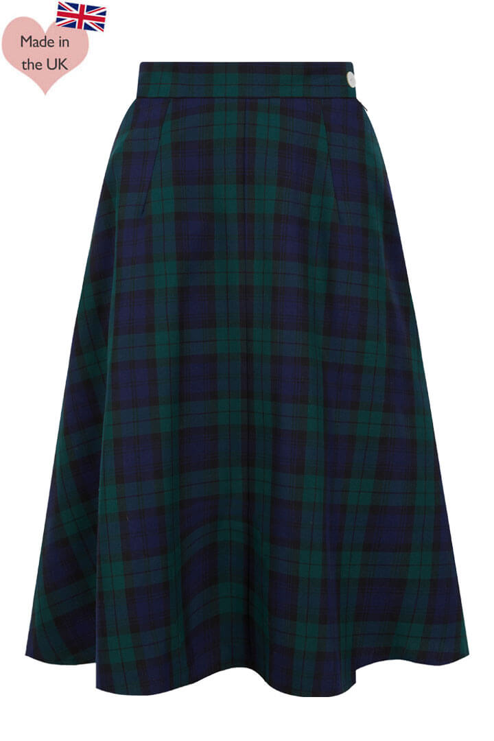 Joan A Line Skirt In Green Tartan