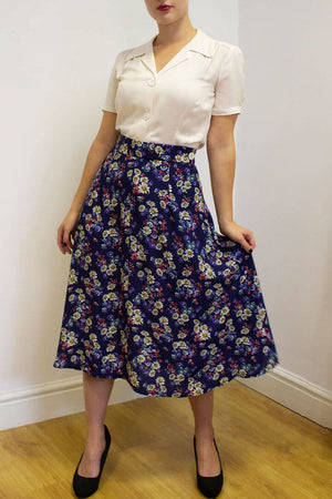 Joan A Line Skirt In  Navy Daisy Print