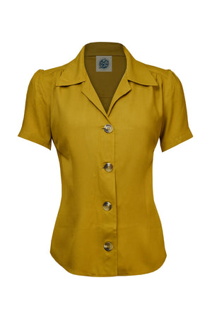 Classic 40s style Mustard Short Sleeve Blouse | Vintage Inspired | Weekend Doll 