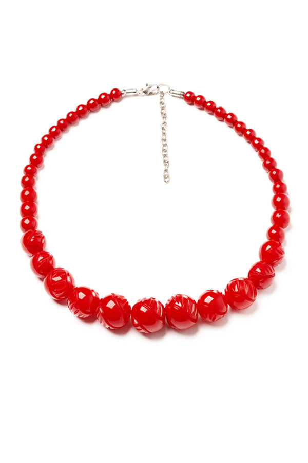 Splendette Red Heavy Carve Fakelite Bead Necklace | 1940s & 50s Style | Weekend Doll 