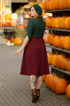 Classic 1940s Style A-Line Skirt in Burgundy