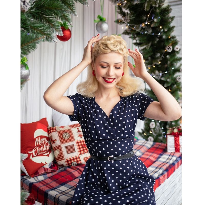 Vintage Style Navy Polka Dot Dress | Retro Style 