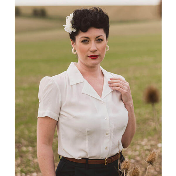 A Vintage Classic 40s Inspired Sustainable Blouse Ivory from weekend doll