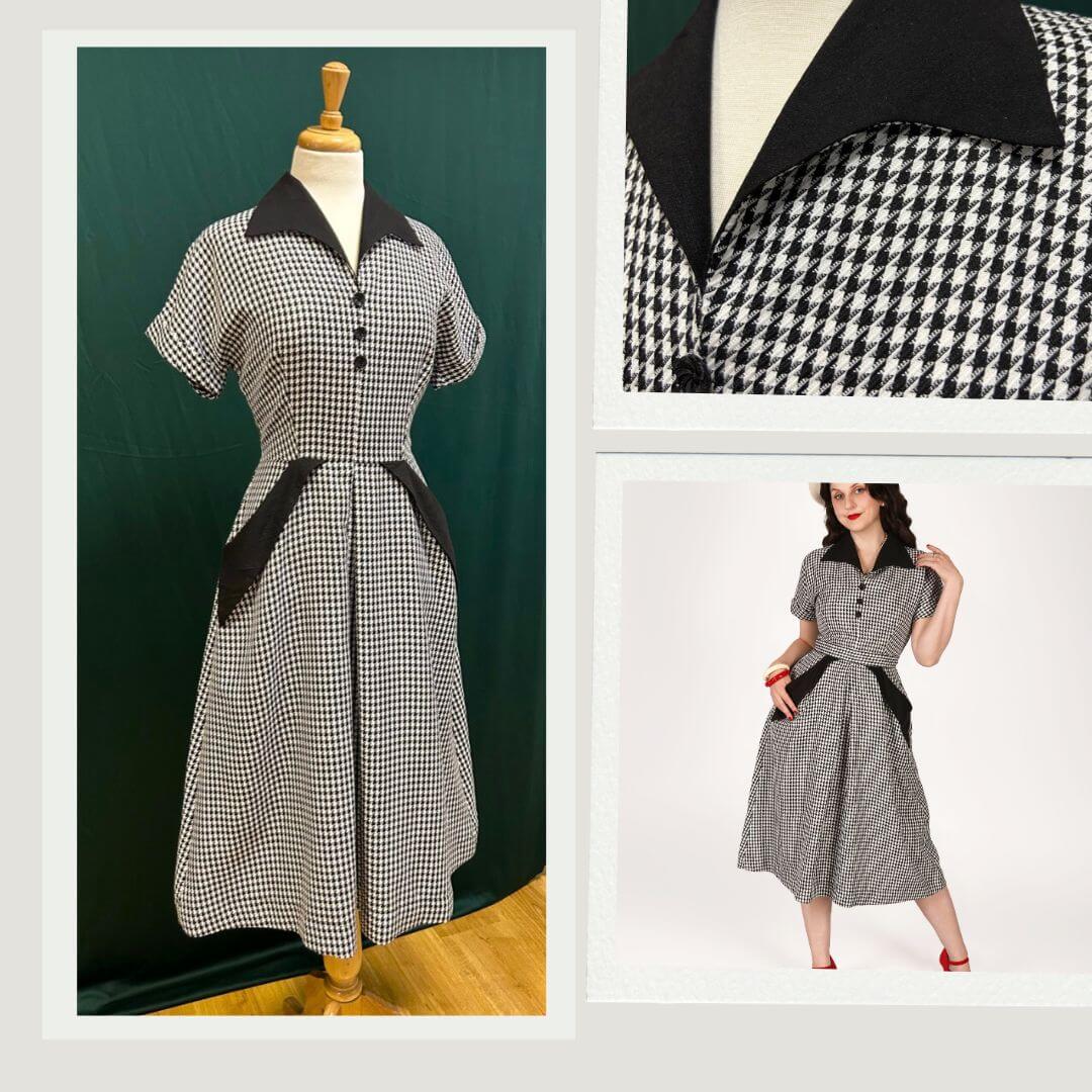 Retro 1940s and 50s Style Black and White Check Shirt Dress
