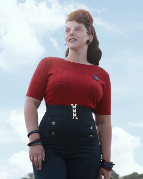 Vintage 1950s Style Red Cotton and Viscose Sweater 