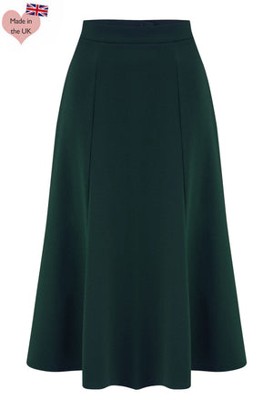 Bottle Green Vintage Inspired Below Knee Length Crepe Skirt  | 1930s and 40s Style | Weekend Doll  