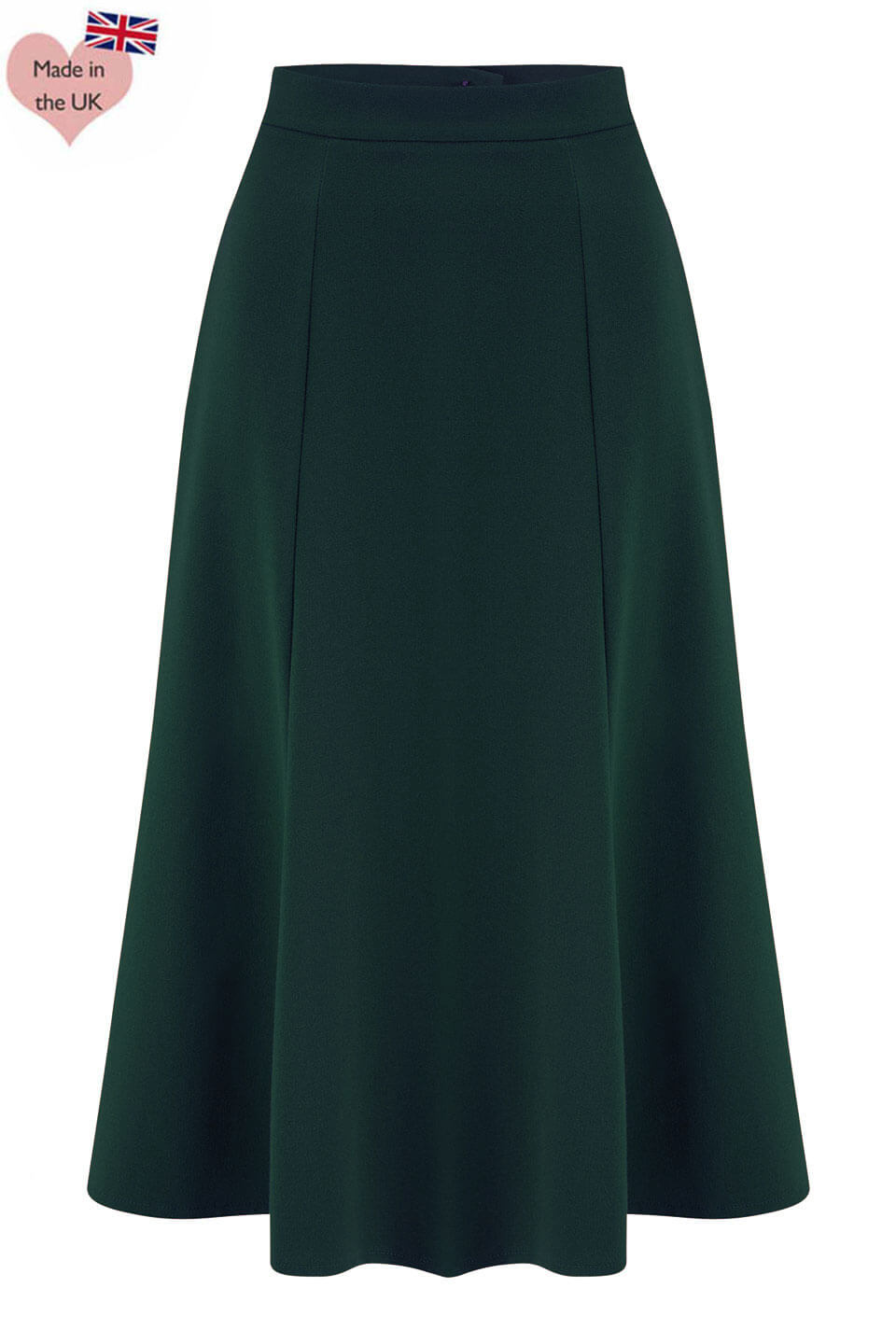 Bottle Green Vintage Inspired Below Knee Length Crepe Skirt