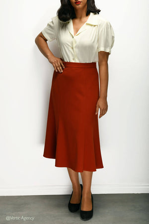 Rust Vintage Inspired Below Knee Length Crepe Skirt  | 1930s and 40s Style | Weekend Doll  
