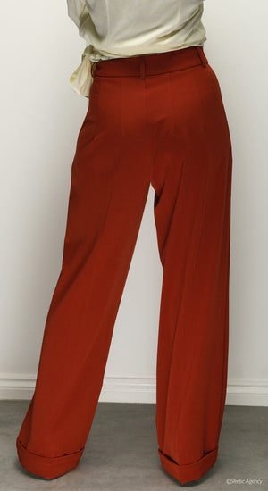 Vintage Inspired High Waisted Wide Leg Trousers in Rust - 1930s & 40s style | Weekend Doll