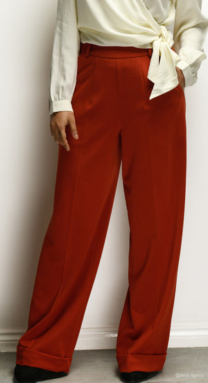 Vintage Inspired High Waisted Wide Leg Trousers in Rust - 1930s & 40s style | Weekend Doll