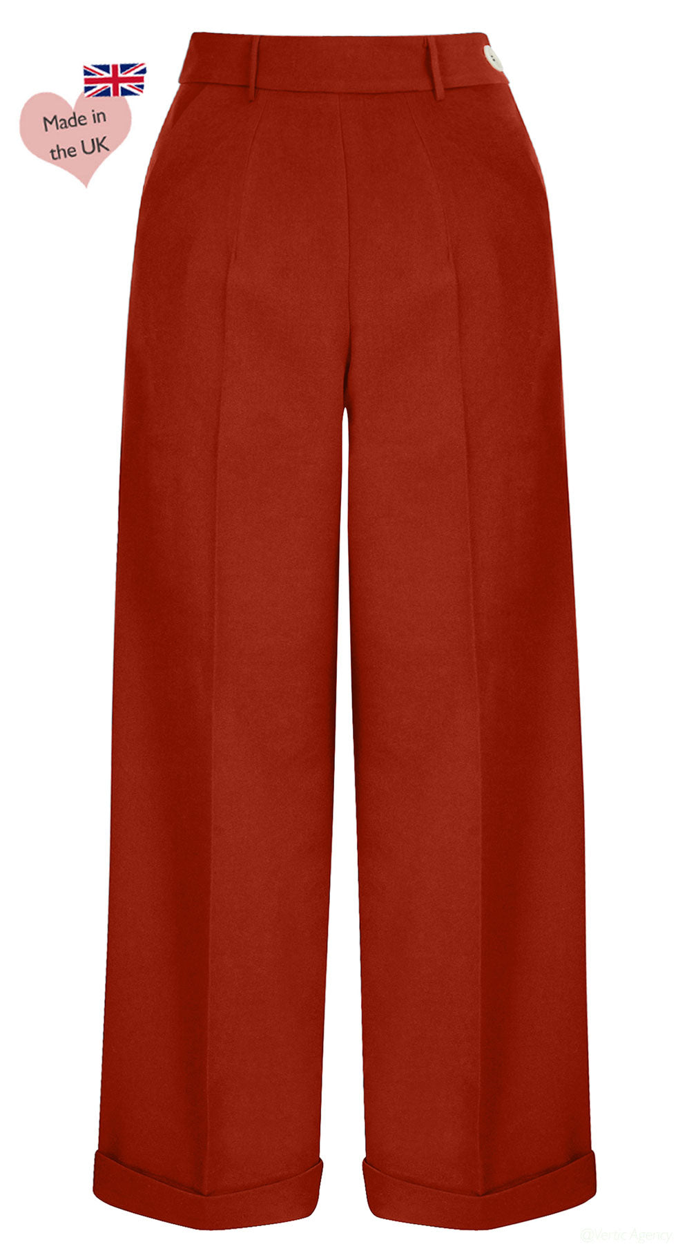 Vintage Inspired High Waisted Wide Leg Trousers in Rust - 1930s & 40s style | Weekend Doll