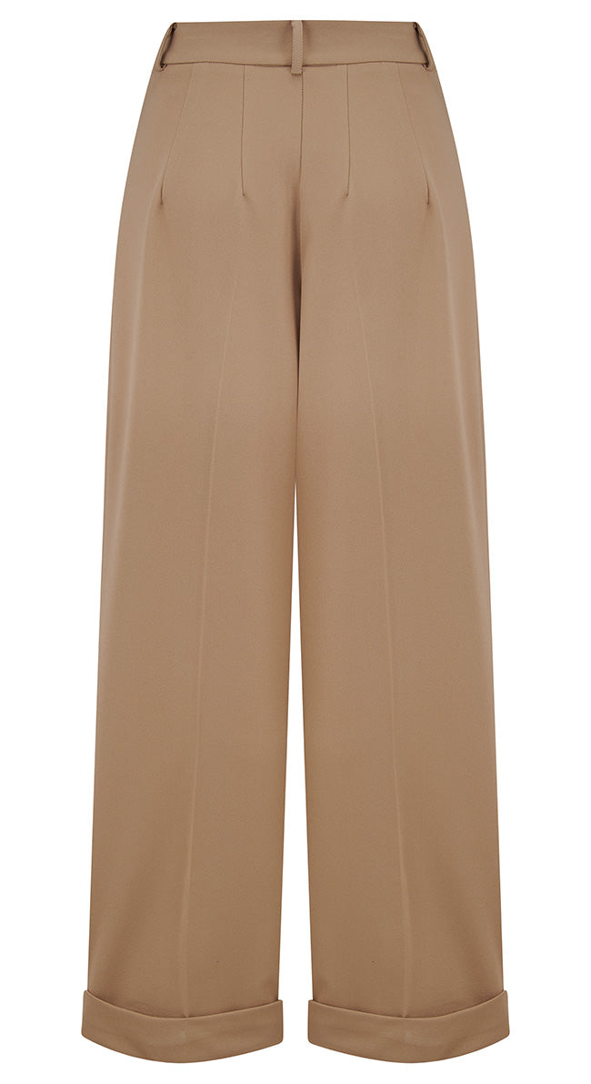 Tan High Waisted Wide Leg Trousers - 1930s & 40s style | Weekend Doll