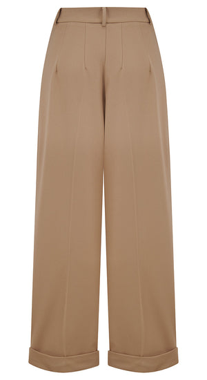 Tan High Waisted Wide Leg Trousers - 1930s & 40s style | Weekend Doll