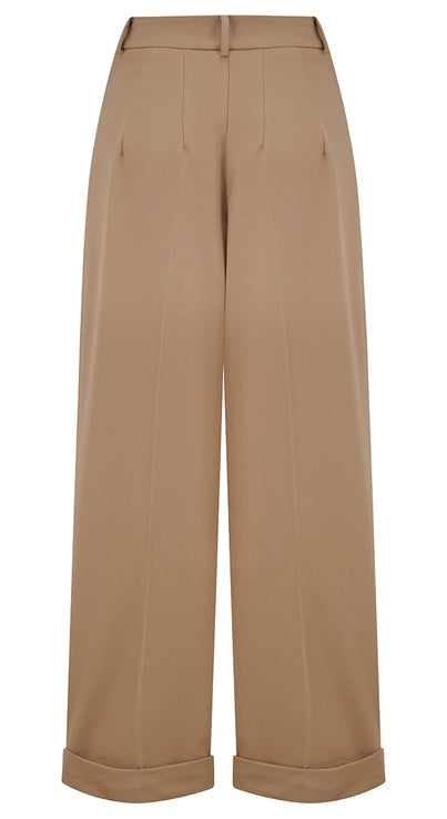 Tan High Waisted Wide Leg Trousers - 1930s & 40s style | Weekend Doll