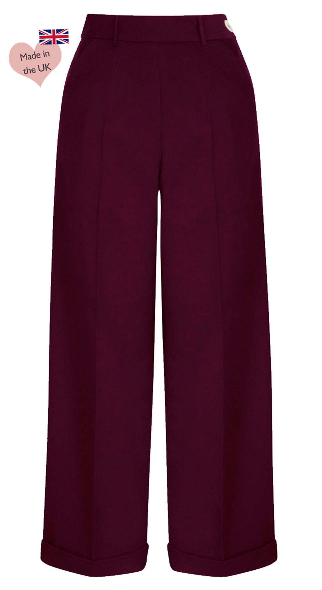 Vintage Inspired High Waisted Wide Leg Trousers in Burgundy- 1930s & 40s style | Weekend Doll
