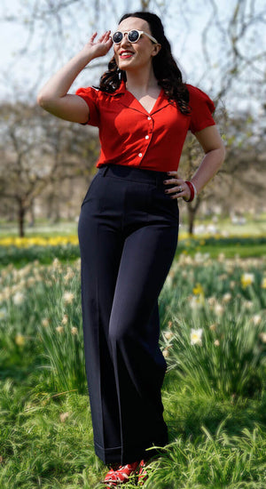 1930s and 40s Classic High Waist Wide Leg Trousers