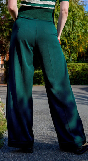 Vintage Inspired High Waisted Wide Leg Trousers in Bottle Green - 1930s & 40s style | Weekend Doll