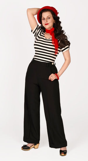 Black High Waisted Wide Leg Trousers - 1930s & 40s style | Weekend Doll