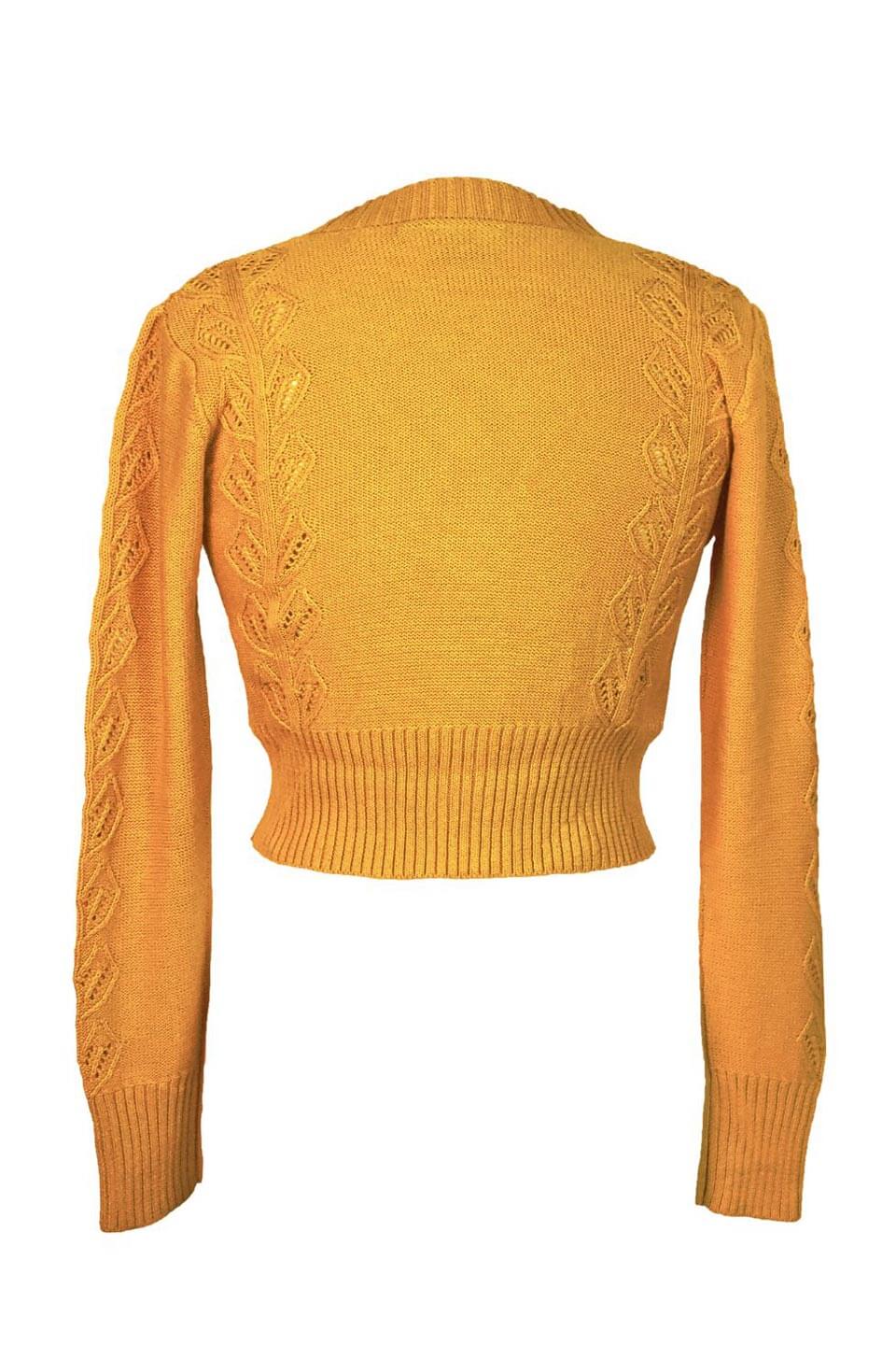 Mustard Vintage Style Long Sleeve V neck Cable Cotton Cardigan | Weekend Doll