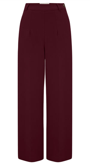 Burgundy Crepe High Waisted Wide Leg Trousers - 1940s Katherine Hepburn style | Weekend Doll