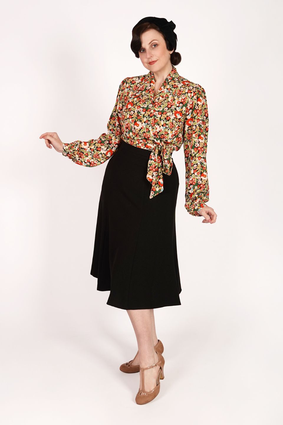 Black Vintage Inspired Below Knee Length Crepe Skirt  | 1930s and 40s Style | Weekend Doll  
