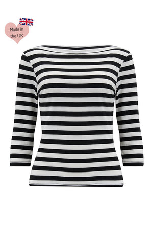 Janet Top in Black and Ivory Striped