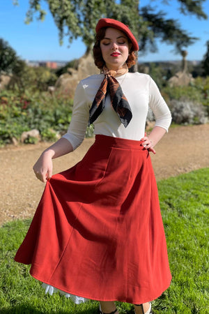 Classic 1940s Style A-Line Skirt in Rust
