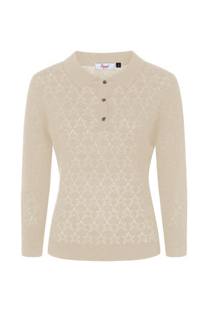 1930s Style Polo Long Sleeve Sweater Ivory Weekend Doll