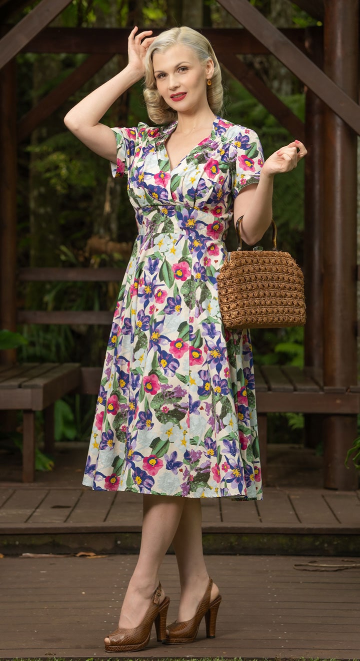 Ava Tropical Floral Print Tea Dress | 1940s & 1950s Style | Weekend Doll 