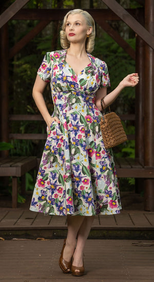 Ava Tropical Floral Print Tea Dress | 1940s & 1950s Style | Weekend Doll 