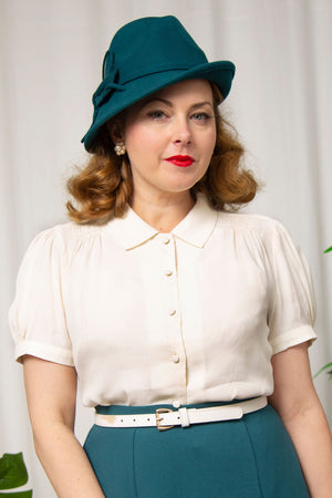 Half Sleeve Classic Blouse in Teal, Made in Sustainable Viscose Crepe | 1940s Style | Weekend Doll  