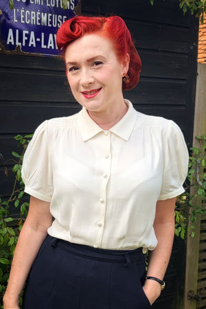 Half Sleeve Classic Blouse in Ivory, Made in Sustainable Viscose Crepe | 1940s Style | Weekend Doll  