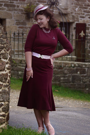 Aubergine Vintage Inspired Below Knee Length Crepe Skirt  | 1930s and 40s Style | Weekend D