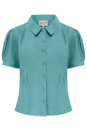 Half Sleeve Classic Blouse in Teal, Made in Sustainable Viscose Crepe | 1940s Style | Weekend Doll