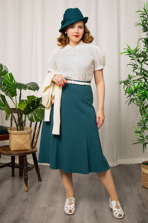 Half Sleeve Classic Blouse in Ivory, Made in Sustainable Viscose Crepe | 1940s Style | Weekend Doll
