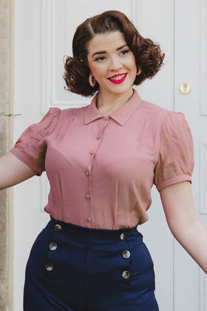 Half Sleeve Classic Blouse in Rose, Made in Sustainable Viscose Crepe | 1940s Style | Weekend Doll