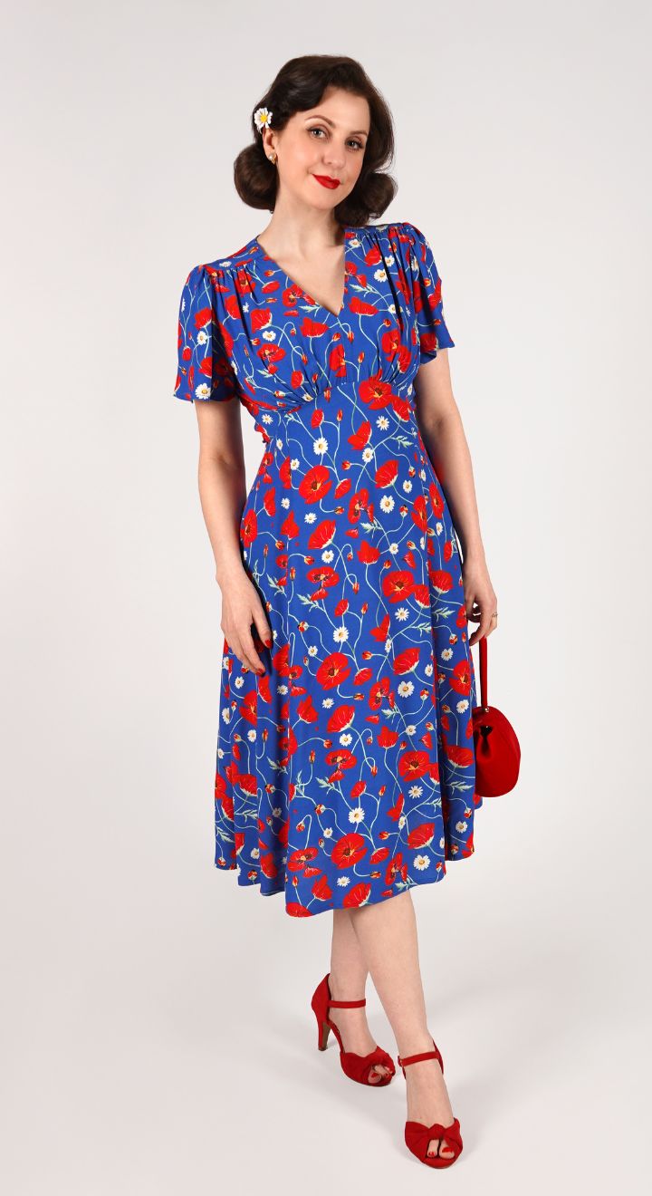 Vintage Inspired Poppy Print Knee Length Tea Dress | 1930s & 1940s Style | Weekend Doll 
