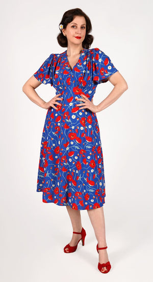 Vintage Inspired Poppy Print Knee Length Tea Dress | 1930s & 1940s Style | Weekend Doll 