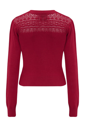 Raspberry Red 1940s Cardigan with Lace Details – Carla Knit | Weekend Doll