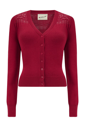 Raspberry Red 1940s Cardigan with Lace Details – Carla Knit | Weekend Doll